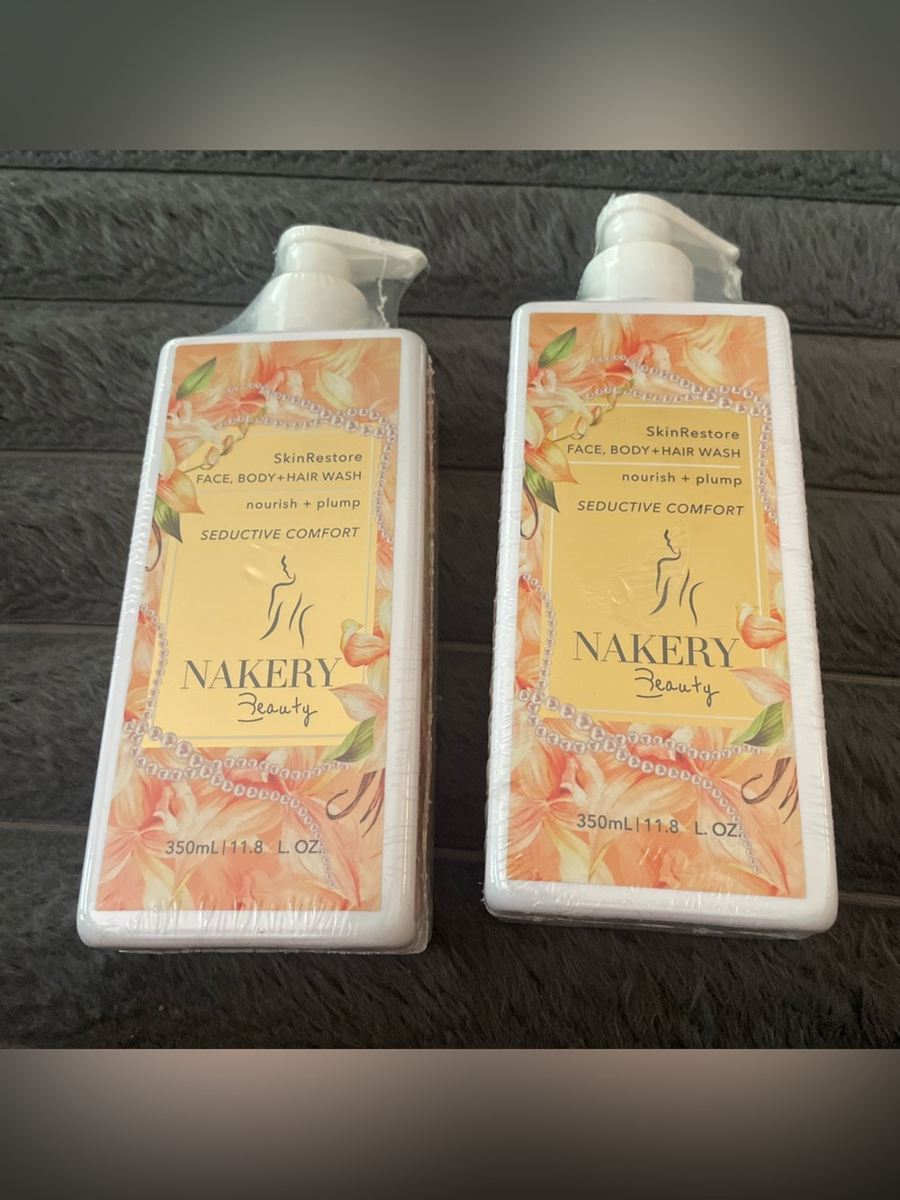 Nakery Beauty Skin Restore Face Body + Hair Wash Seductive Comfort 11.8 oz X 2